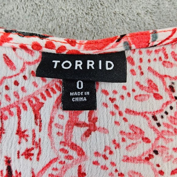 Torrid Top Women's‎ 0/L Multicolor Babydoll Crinkle Gauze Crochet Inset Lace-Up - Picture 8 of 10